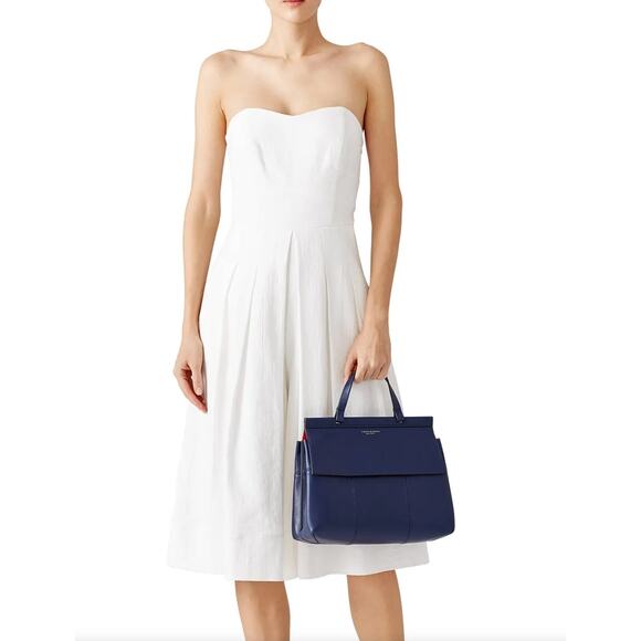 Tory Burch Royal Navy T Satchel Leather Structured Top Handle Bag - Picture 8 of 8